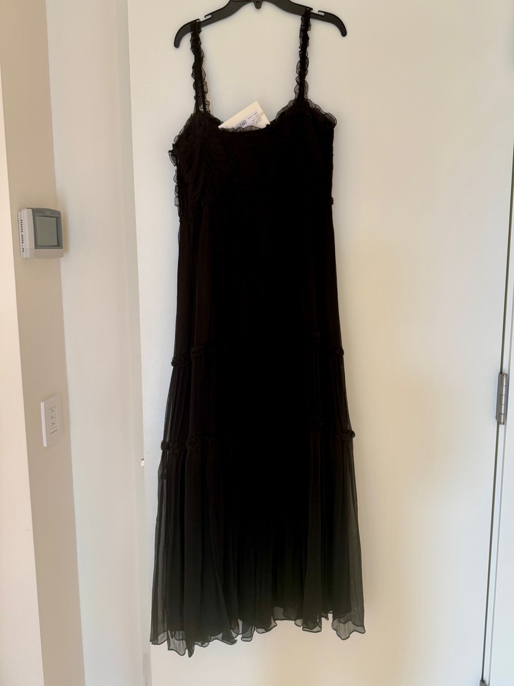 NWT ULLA JOHNSON Talitha ruffled silk chiffon Dress in Noir, Sz 6 - Picture 6 of 8